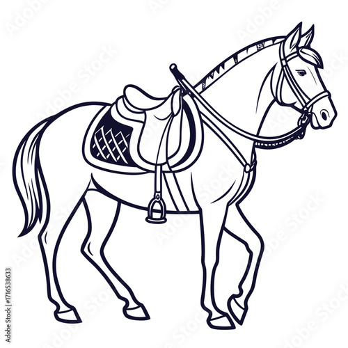 Elegant horse with saddle illustration, a classic equestrian symbol of freedom and adventure