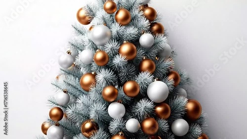 Festive Christmas Tree Decorated with Bronze and White Baubles