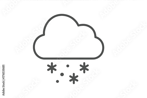 Minimalistic thin outline snow cloud icon, vector winter weather symbol for web, graphic design, apps, social media, banners, cards, transparent background