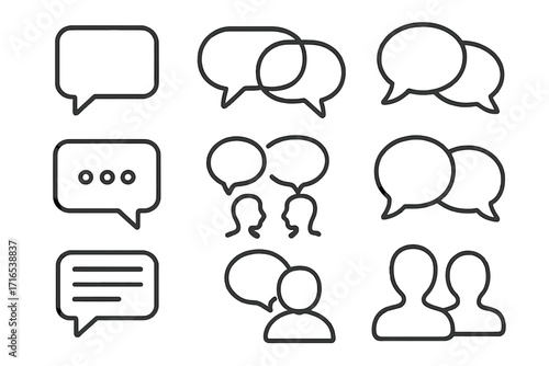 Speech bubbles talking conversation icon set, dialogue communication symbols, chat bubbles editable stroke vector, discussion, messaging, communication concept for websites, apps, books cards