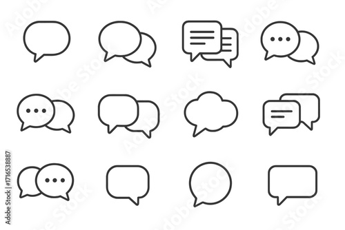 Speech bubbles talking conversation icons set. Thin line dialogue symbols collection for chat, communication, messaging. Editable stroke vector cartoon illustration for websites, apps, cards