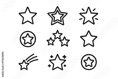 Star outline icon collection, editable stroke vector set, perfect for infographics, articles, books, flyers, banners, design elements, cartoon style, transparent background