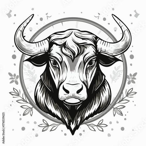black and white linear paint draw bull illustration