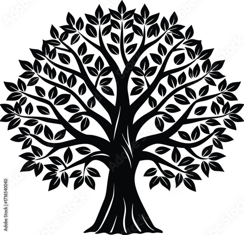 Vector tree silhouette with roots and branches