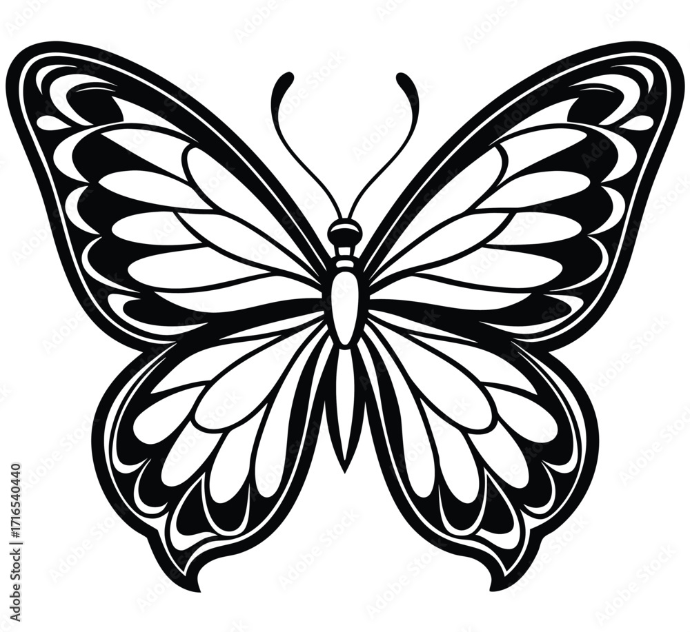 Obraz premium Black and white butterfly tattoo vector with floral design