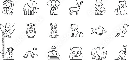 Animal icons set vector illustration of lion elephant deer fox and bear wildlife animal collection