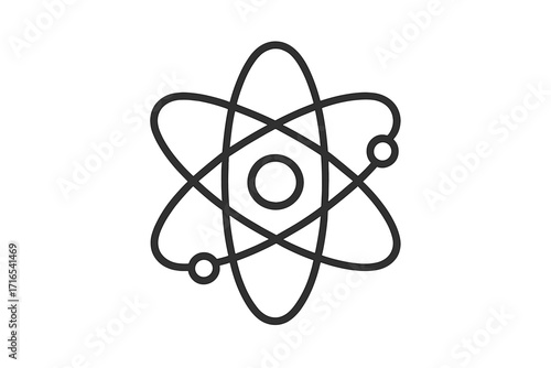 Atom line icon for science and technology. Physics, chemistry symbol. Nuclear energy concept. Vector illustration of a molecule structure with nucleus and electrons orbiting.