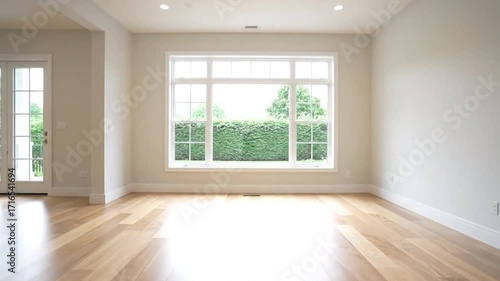 Wallpaper Mural Bright spacious empty room with natural light featuring modern hardwood floors a large window and elegant French door Perfect for new home real estate and inter Torontodigital.ca