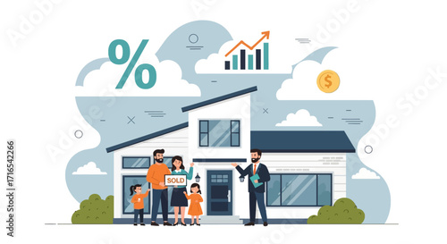 Happy Family Buying New House with Real Estate Agent Mortgage Investment Financial Growth