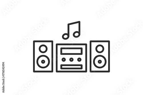 Music center stereo system outline icon. Minimalist linear pictogram with editable stroke. Audio equipment, sound system, speakers vector. Hifi boombox for web, app, UI design.