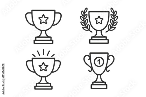 Trophy cup award line icon set. Winner prize, first place achievement, and success championship vector symbol collection. Simple outline icons for victory and competition.