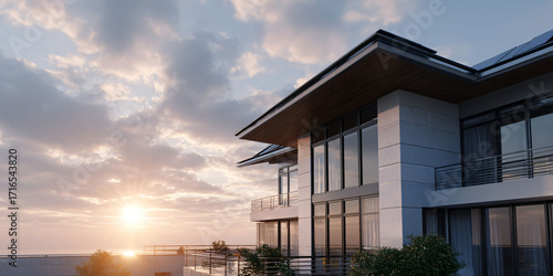 Modern luxury house at sunset