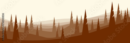 Abstract nature banner template featuring a simple earthy forest and mountain landscape for a clean and elegant web design