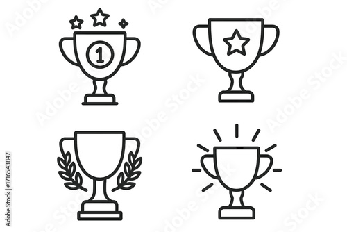 Trophy cup award line icon set. Winner prize, first place victory, champion success achievement concept. Vector symbol collection for competition, goal, sport, business. UI UX web design element.