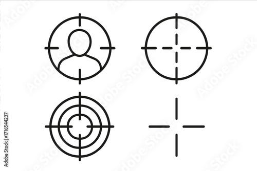 Target audience line icon collection. Customer focus concept. Headhunting and recruitment. Business goal, aim, precision. Sniper scope crosshair. Marketing strategy symbol. Hunter.
