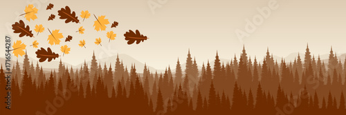 Serene and tranquil nature scene of a windy autumn day in the woods with flying leaves for a Thanksgiving-themed website header