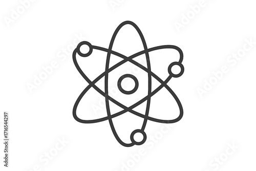 Science icon atom symbol. Physics, chemistry, atomic energy concept. Nuclear power, research, and technology logo. Vector line illustration for education and scientific study.