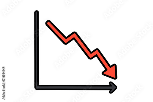 Arrow graph down icon. Decrease, loss, and failure concept. Financial crisis and stock market crash symbol. Business sales drop chart. Economic recession diagram vector.