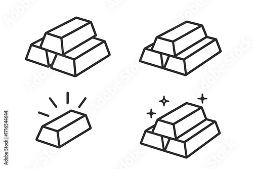 Gold bar line icon set. Finance, investment, and wealth concept. Vector bullion and treasure symbols. Editable stroke for banking and savings graphics. Simple outline illustration.