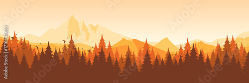 Thanksgiving-themed wide screen scenery with a golden mountain peak and tranquil taiga forest for a seasonal presentation background