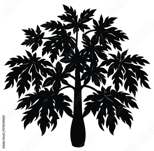 Tropical beach illustration with black palm tree silhouettes against a summer sun