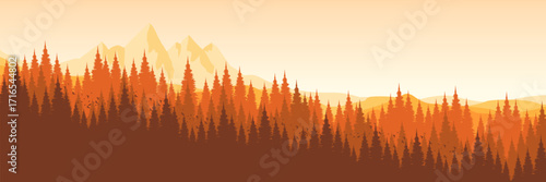 Serene autumn forest and mountain banner template in a warm golden color palette perfect for a modern and clean web design header