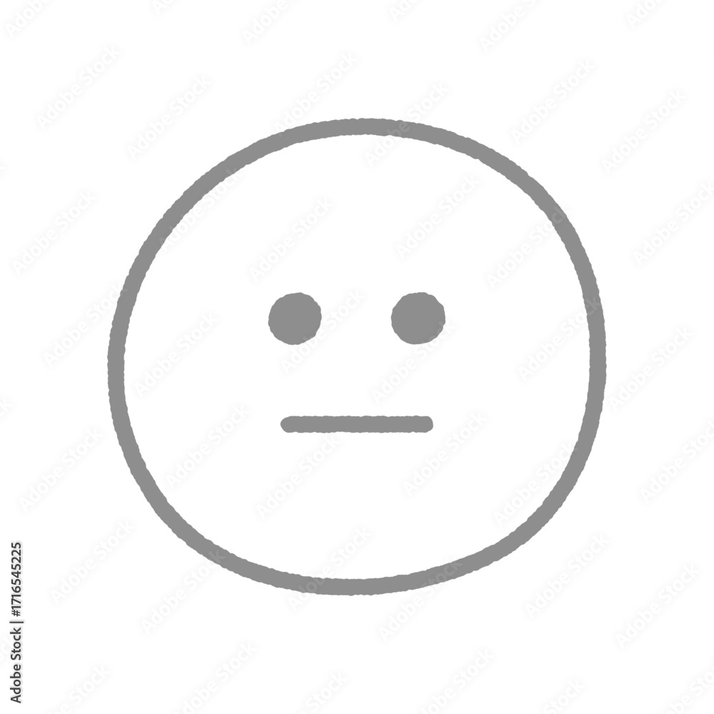Fototapeta premium 手書きの無表情な顔の絵文字 -普通や真顔を表現するシンプルでかわいいグレーの線画のイラスト素材