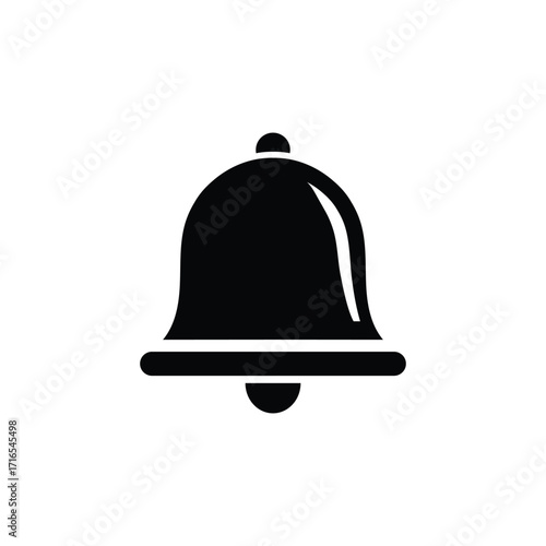 A minimalist black silhouette of a classic bell, often used as a notification symbol. Isolated on a white background.