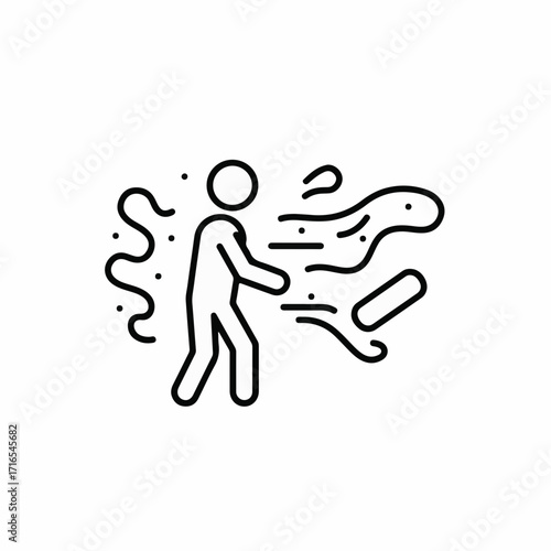 Person recoiling from a burst of liquid or particles, symbolizing defense or aversion.