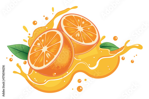 Juicy Orange Halves with Splash - Vector Illustration