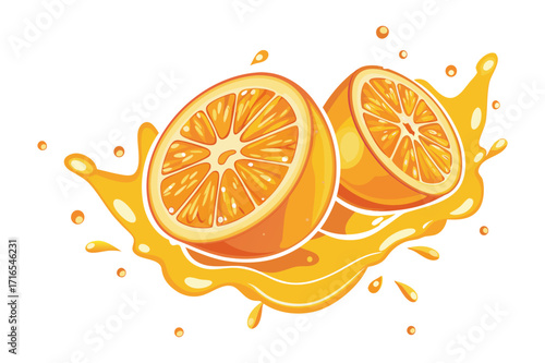 Juicy Orange Halves with Splash - Vector Illustration
