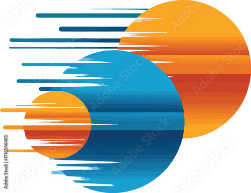 Abstract blue and orange circles with motion streaks