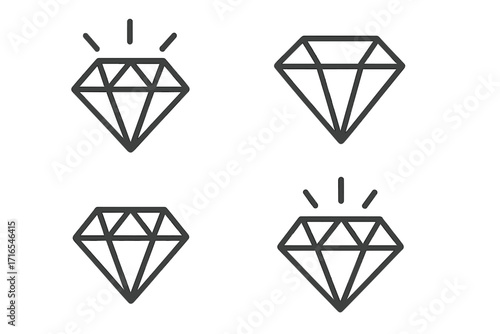 Diamond line icon set. Jewel, gem, crystal symbol collection. Vector outline illustration for luxury, wealth, quality, success. Precious shining brilliant graphic element.