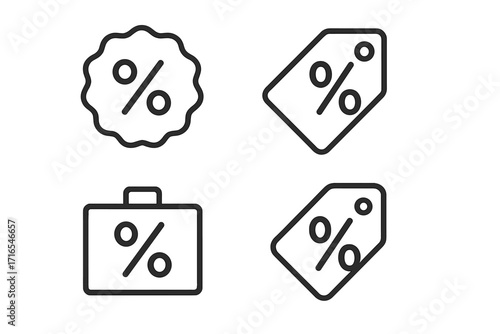 Percent symbol of sale line icon collection. Discount tag, promotion badge. Special offer price icons. Business finance percentage briefcase. Editable stroke vector graphic set.