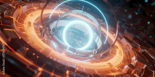 Futuristic sci-fi portal with glowing rings and advanced technology