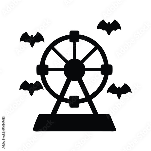Halloween ferris wheel with flying bats silhouette