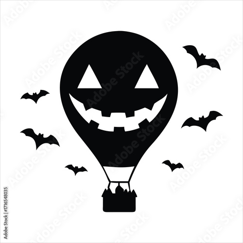 Halloween hot air balloon with jack o lantern face and bats