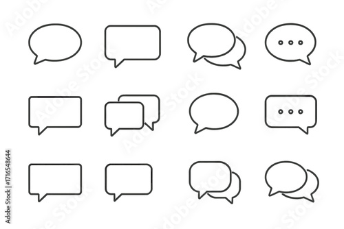 Speech bubble line icon set, editable stroke minimalist linear pictogram for messaging, chat, conversation design, social media apps, cards, banners, posts, communication vector art