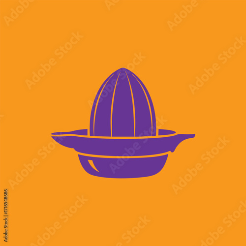 Purple citrus juicer icon on an orange background representing kitchen tool for extracting juice from fruits