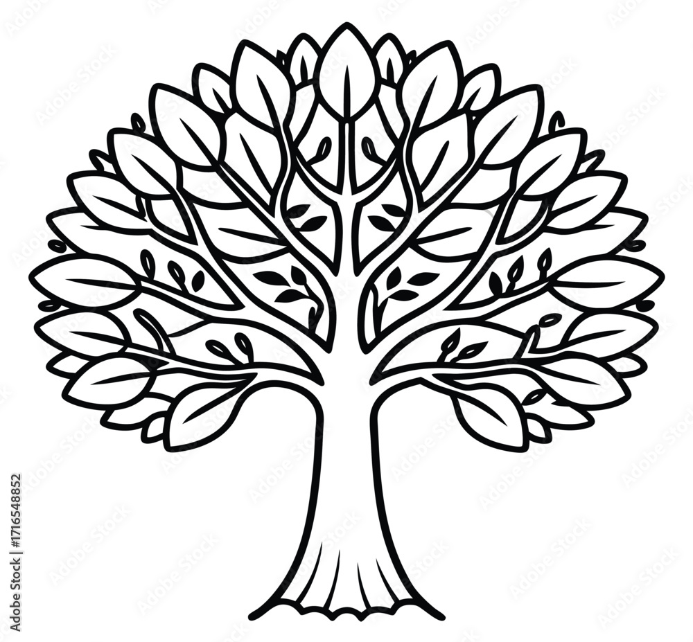 Fototapeta premium Abstract vector tree silhouette with roots and leaves illustration