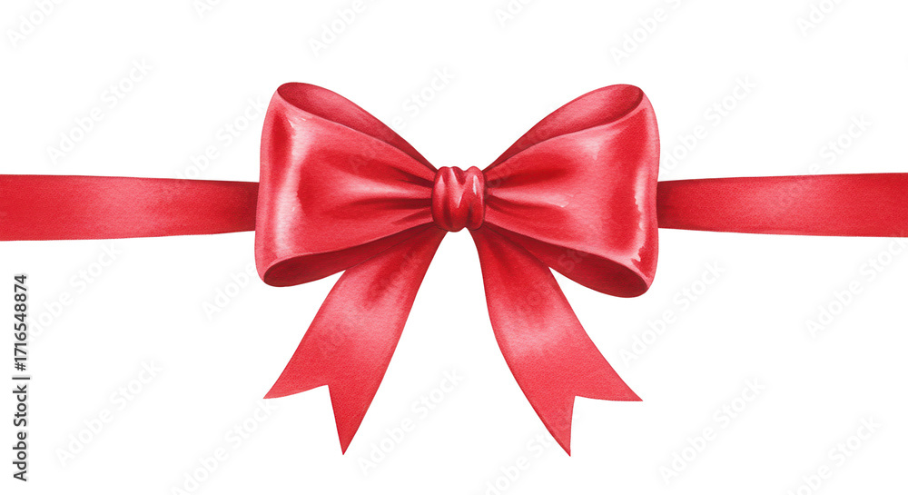 Fototapeta premium Red ribbon bow tied on a satin ribbon for decor elements 