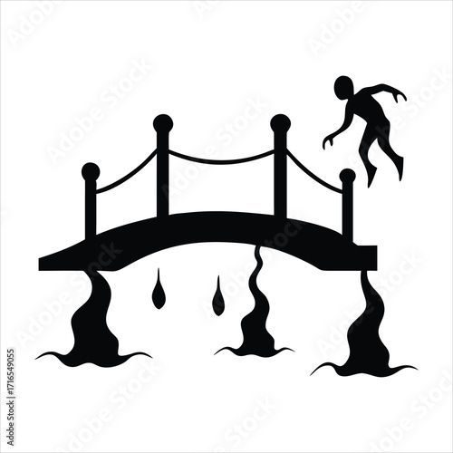 Silhouette of a person jumping off a bridge into dark water