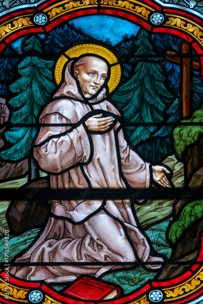 Fototapeta premium Stained glass (19th century) of Saint Bruno, founder of the Carthusian Order.