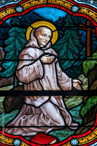 Stained glass (19th century) of Saint Bruno, founder of the Carthusian Order.