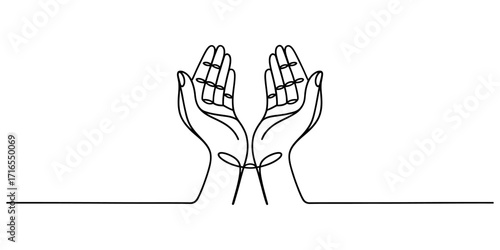 Symbolic pair of open hands reaching upward in a gesture of prayer hope or offering