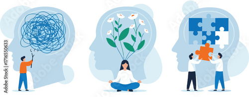 Man Holding Branch with Large Face Abstract Vector Illustration Design Template