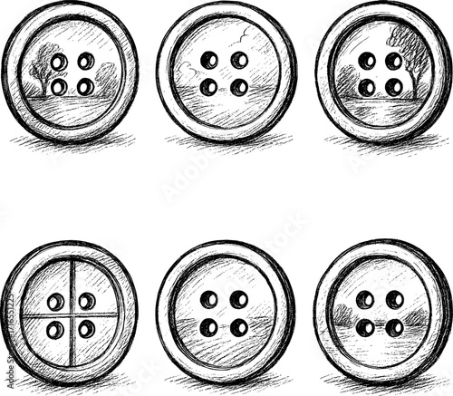 Buttons with reflections of real scenes vector icons hand drawn pencil style black lines on white background