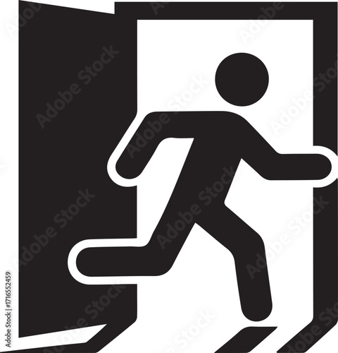 Vector art of silhouette of a person running through an open door