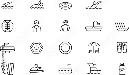 Vector art of collection of swimming and beach icons
