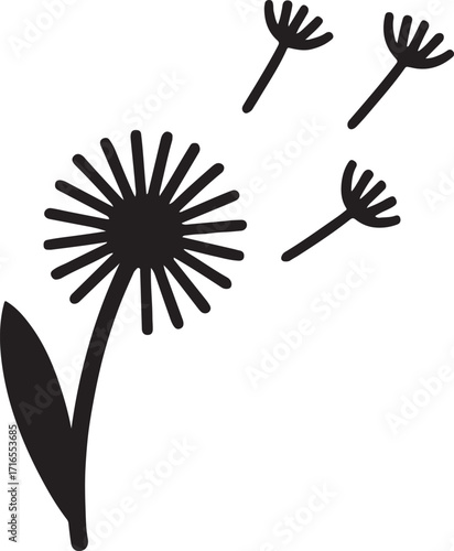 Silhouette dandelion with seeds vector for nature, floral, and botanical illustration design